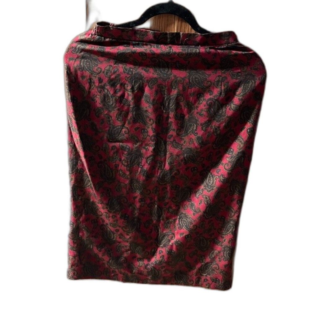 jose roman pensil skirt paisley red brown lined xzip up below knee XS-S